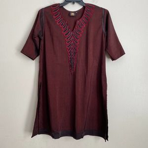 Diya Design Studio 2XL Plus Size Burgundy V-neck Tunic Top with side slits